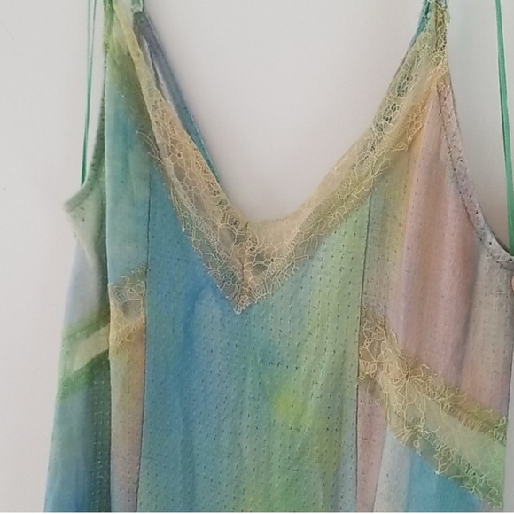 Zara Long Strappy Sea Green Lace Trimmed Dress - Picture 3 of 11